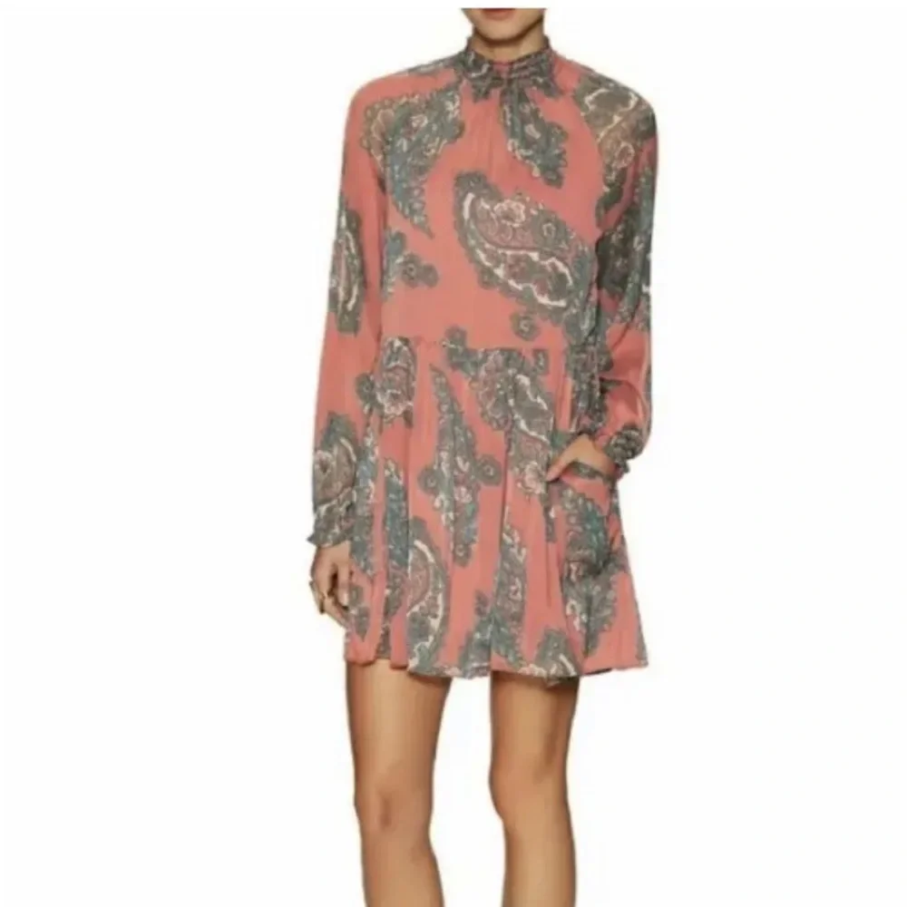Free People Forget Me Not Moonstruck Mini‎ Dress Paisley Print Size M Red